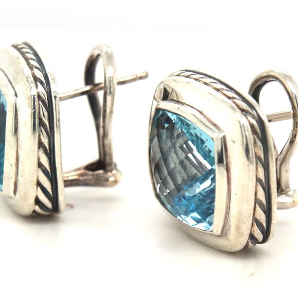 David Yurman Cable classic blue topaz omega earrings - Picture 3 of 4